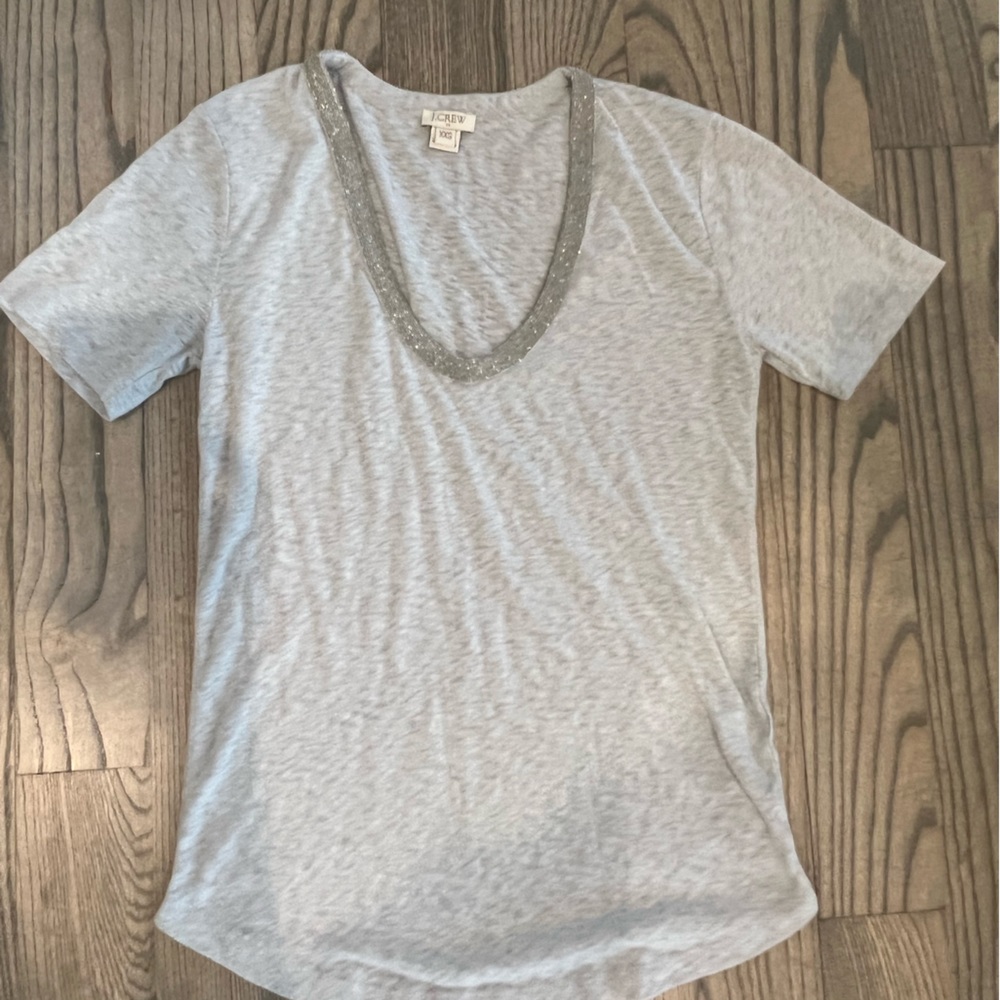 J Crew grey short sleeve top with trim detail